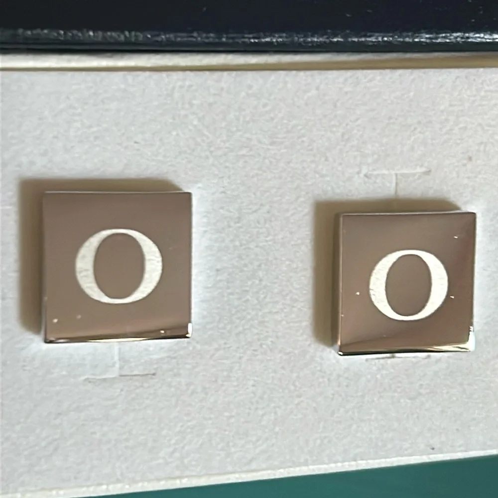 New Dual Monocle Monogrammed “O” Cufflinks Silver Tone in Gift Box